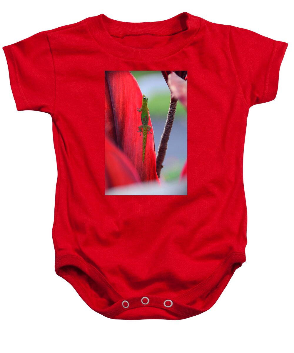 Gecko Baby Onesie featuring the photograph I See You Gecko by Lawrence Knutsson