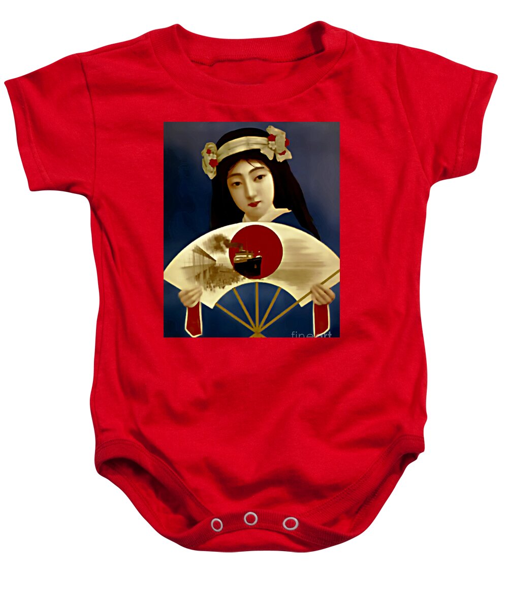 Japanese Baby Onesie featuring the painting Japanese Girl With Fan by Ian Gledhill