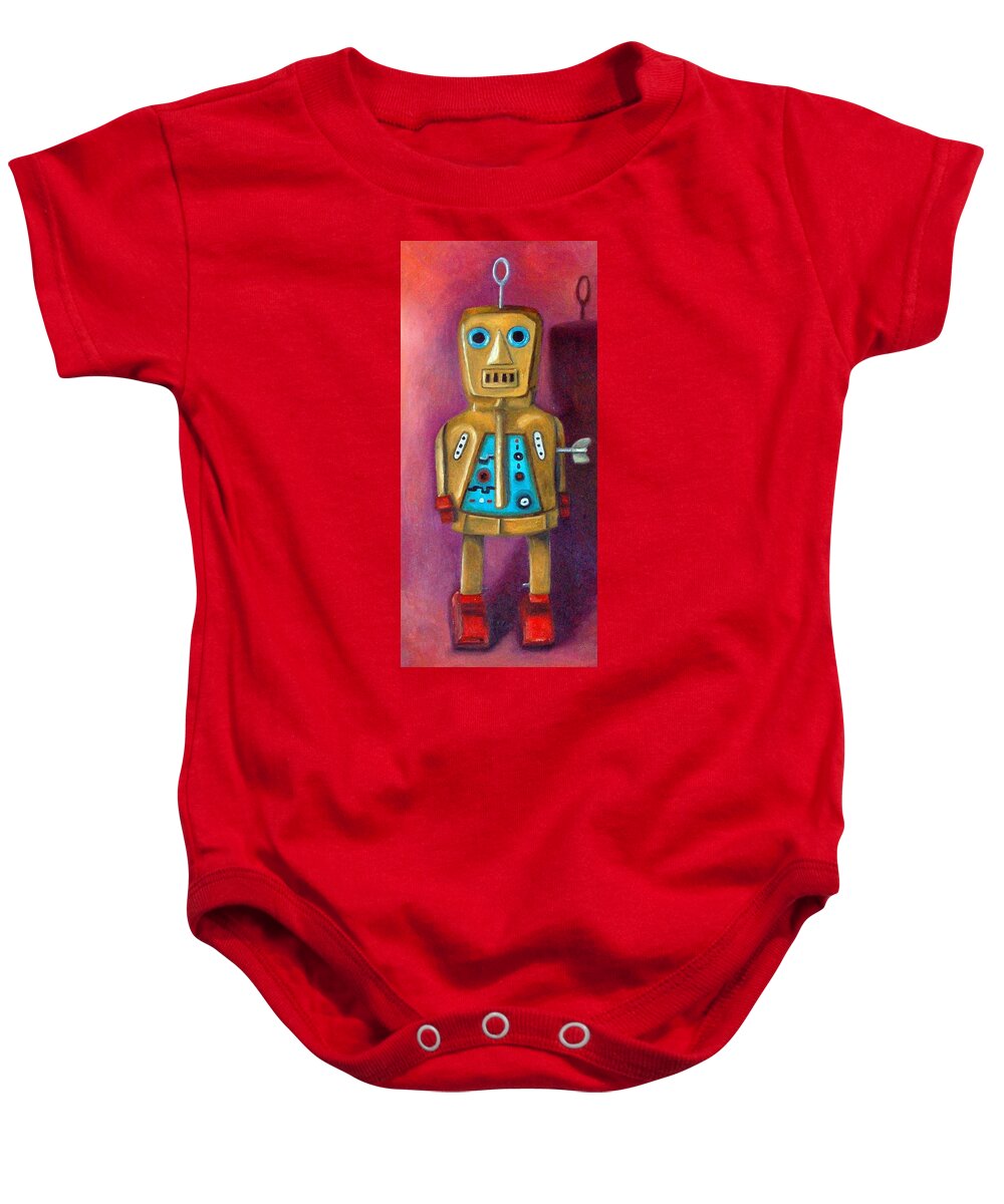 Robot Baby Onesie featuring the painting Jimmy Bob Robot by Leah Saulnier The Painting Maniac