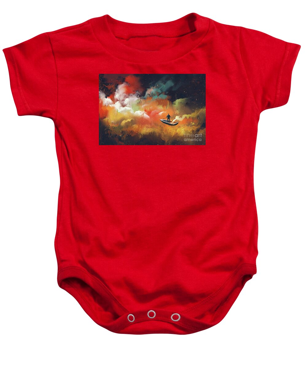 #faatoppicks Baby Onesie featuring the painting Journey To Outer Space by Tithi Luadthong