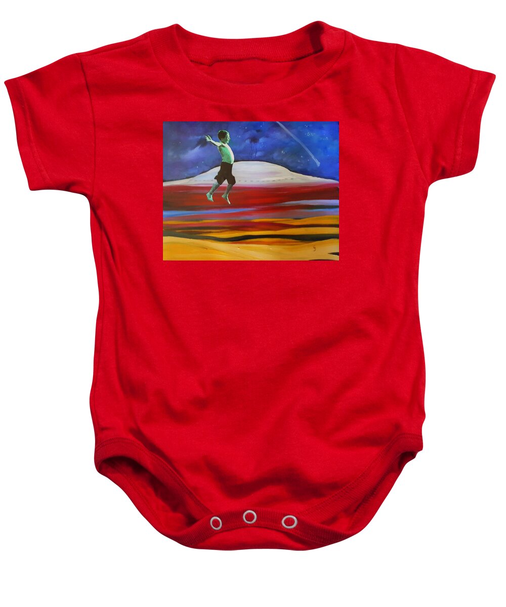 Kenny Baby Onesie featuring the painting Kenny Jumpin for Joy  88 by Cheryl Nancy Ann Gordon