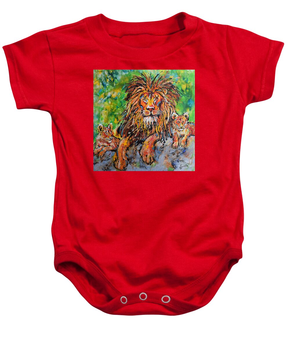  Baby Onesie featuring the painting Lion's Pride by Jyotika Shroff