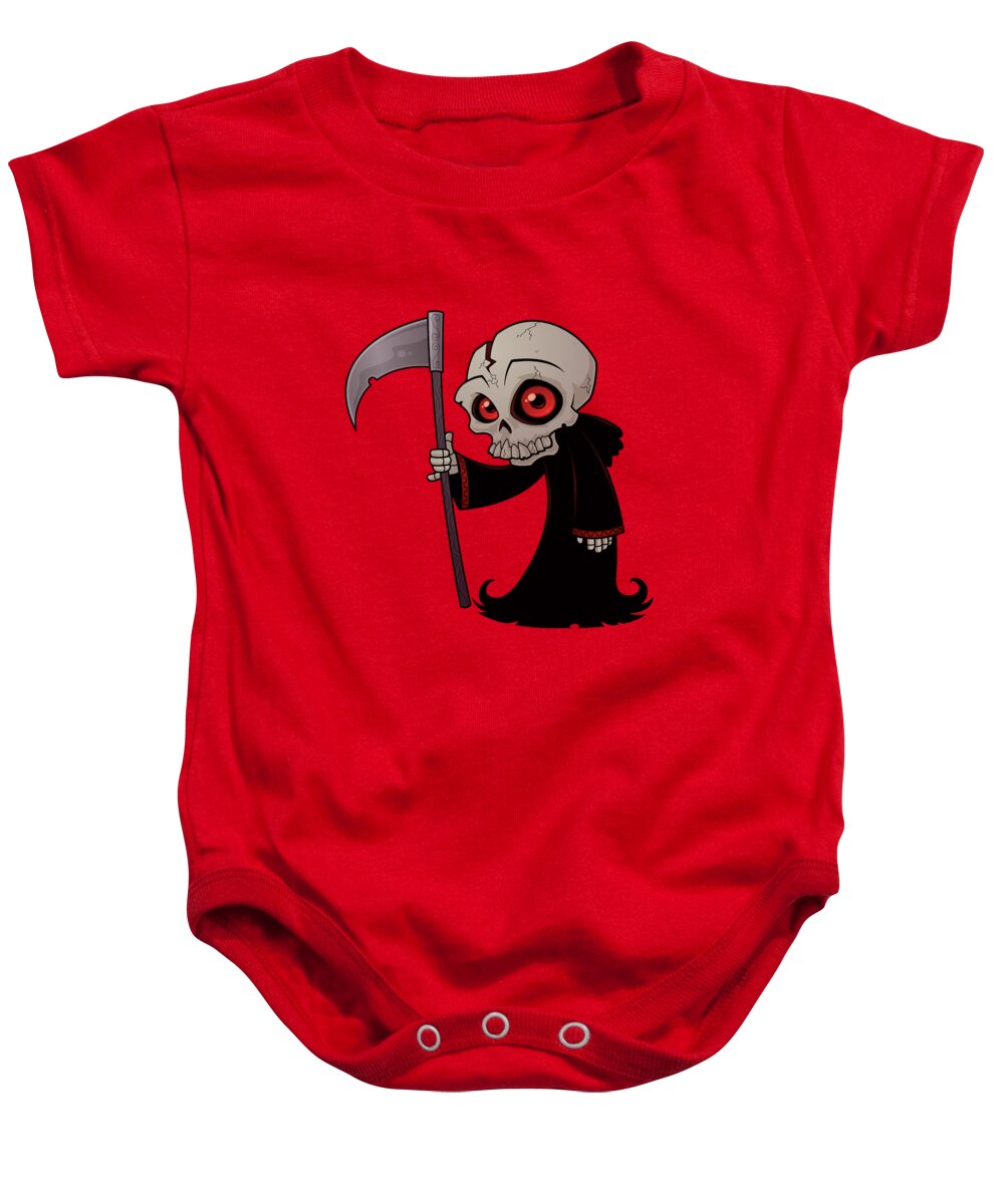 Grim Reaper Baby Onesie featuring the digital art Little Reaper by John Schwegel