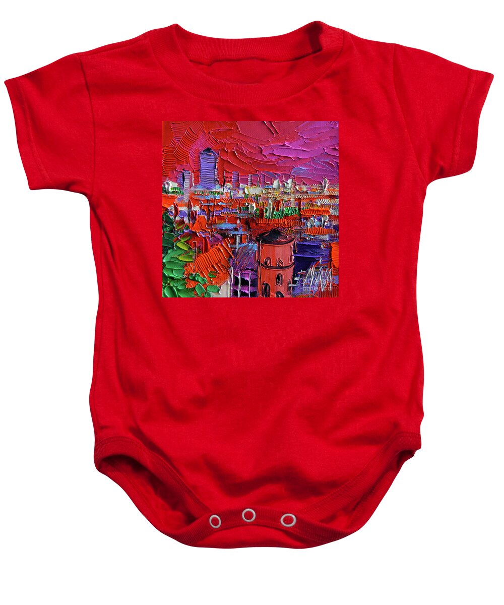 Lyon View In Pink Baby Onesie featuring the painting Lyon View In Pink by Mona Edulesco