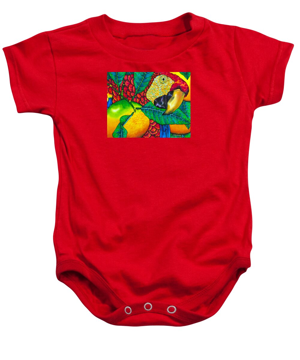 Jean-baptiste Design Baby Onesie featuring the painting Macaw Close Up - Exotic Bird by Daniel Jean-Baptiste