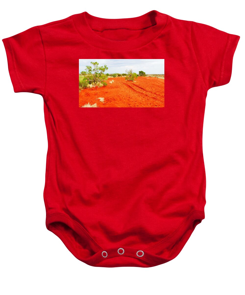 Australian Red Centre Series By Lexa Harpell Baby Onesie featuring the photograph Making Tracks in the Dunes - Red Centre Australia by Lexa Harpell