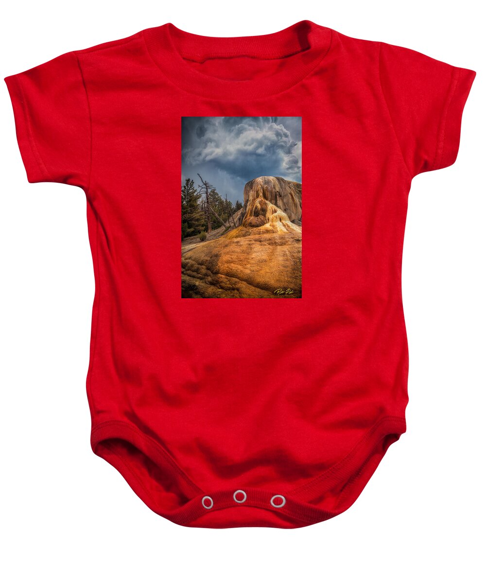 Mammoth Hot Springs Baby Onesie featuring the photograph Mammoth Under Storm by Rikk Flohr