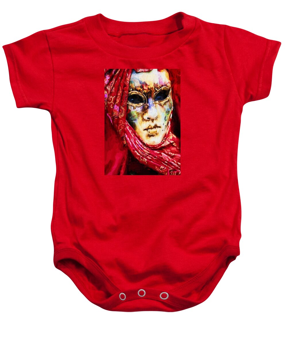 Mask Baby Onesie featuring the digital art Masquerade 5 by Charmaine Zoe