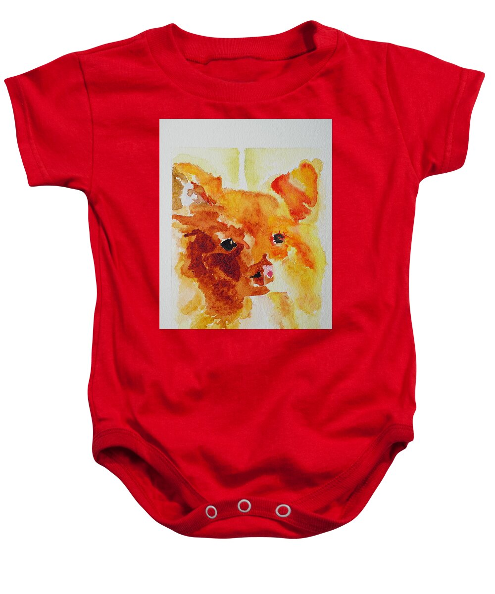 Pomeranian Art Baby Onesie featuring the painting Missy by Ruben Carrillo