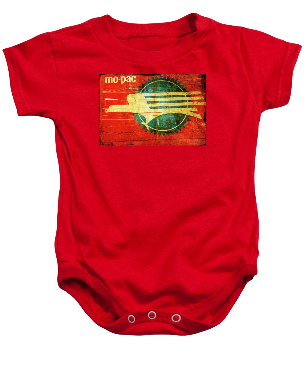 Caboose Baby Onesie featuring the photograph Mo-Pac Caboose by Toni Hopper