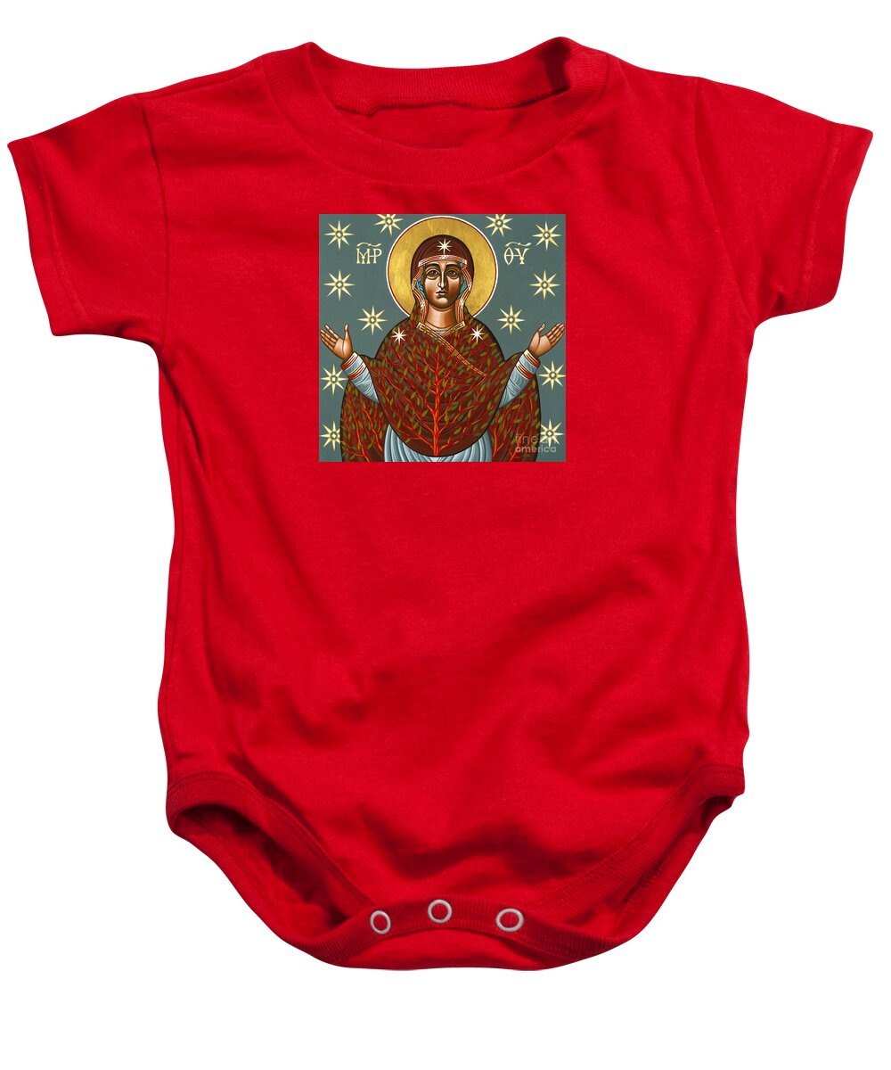 Mother Of God Baby Onesie featuring the painting Mt Sinai Theotokos the Burning Bush 131 by William Hart McNichols
