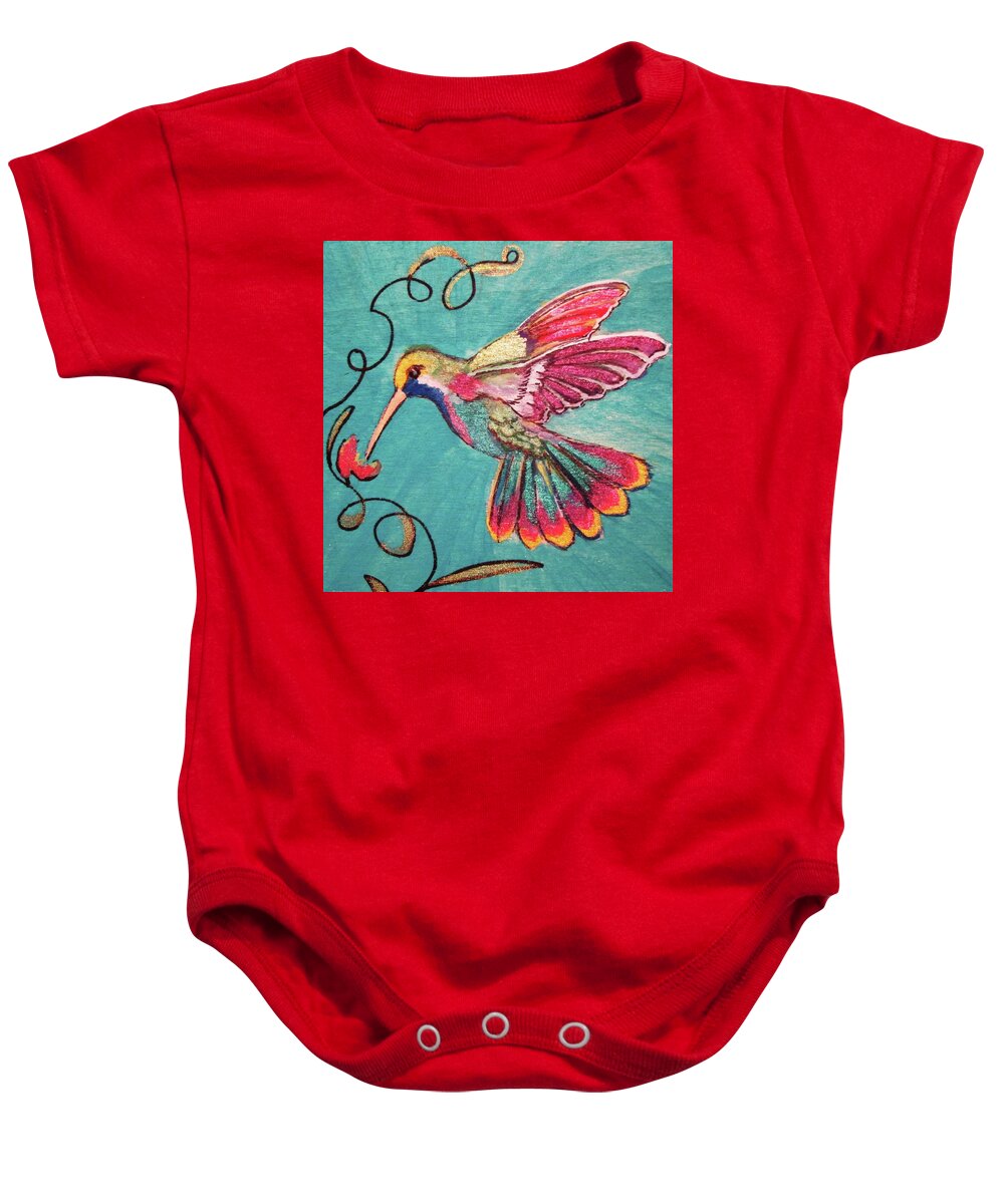 Birds Baby Onesie featuring the painting Multicolored Hummingbird by Julie Belmont