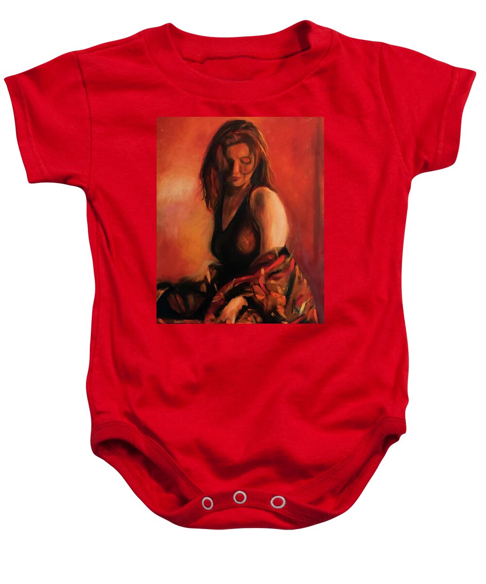  Baby Onesie featuring the painting Muse en Rouge by Josef Kelly