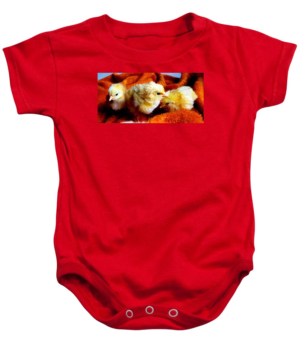 Chicks Baby Onesie featuring the painting My Little Chickadees by Bruce Nutting