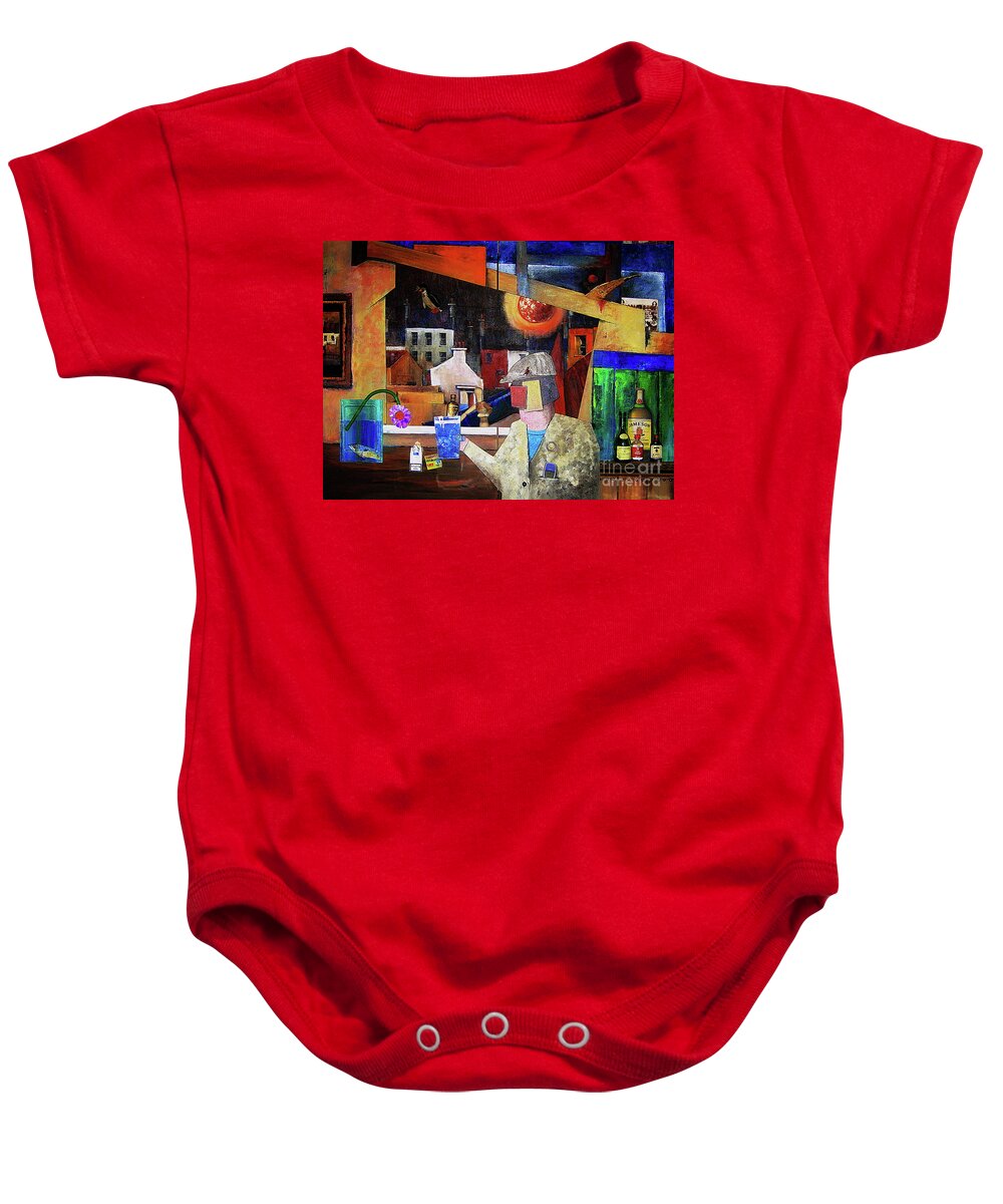 Valbyrne Baby Onesie featuring the mixed media My Window on the world by Val Byrne