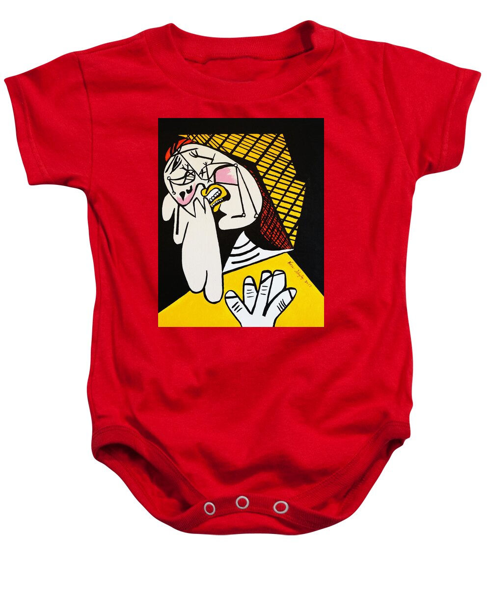 Picasso Baby Onesie featuring the painting New Picasso The Weeper 2 by Nora Shepley