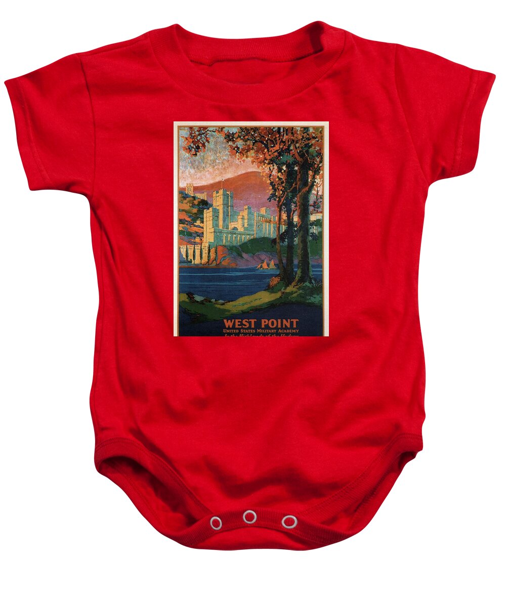 Travel Poster Baby Onesie featuring the mixed media New York Central Lines - West Point - Retro travel Poster - Vintage Poster by Studio Grafiikka