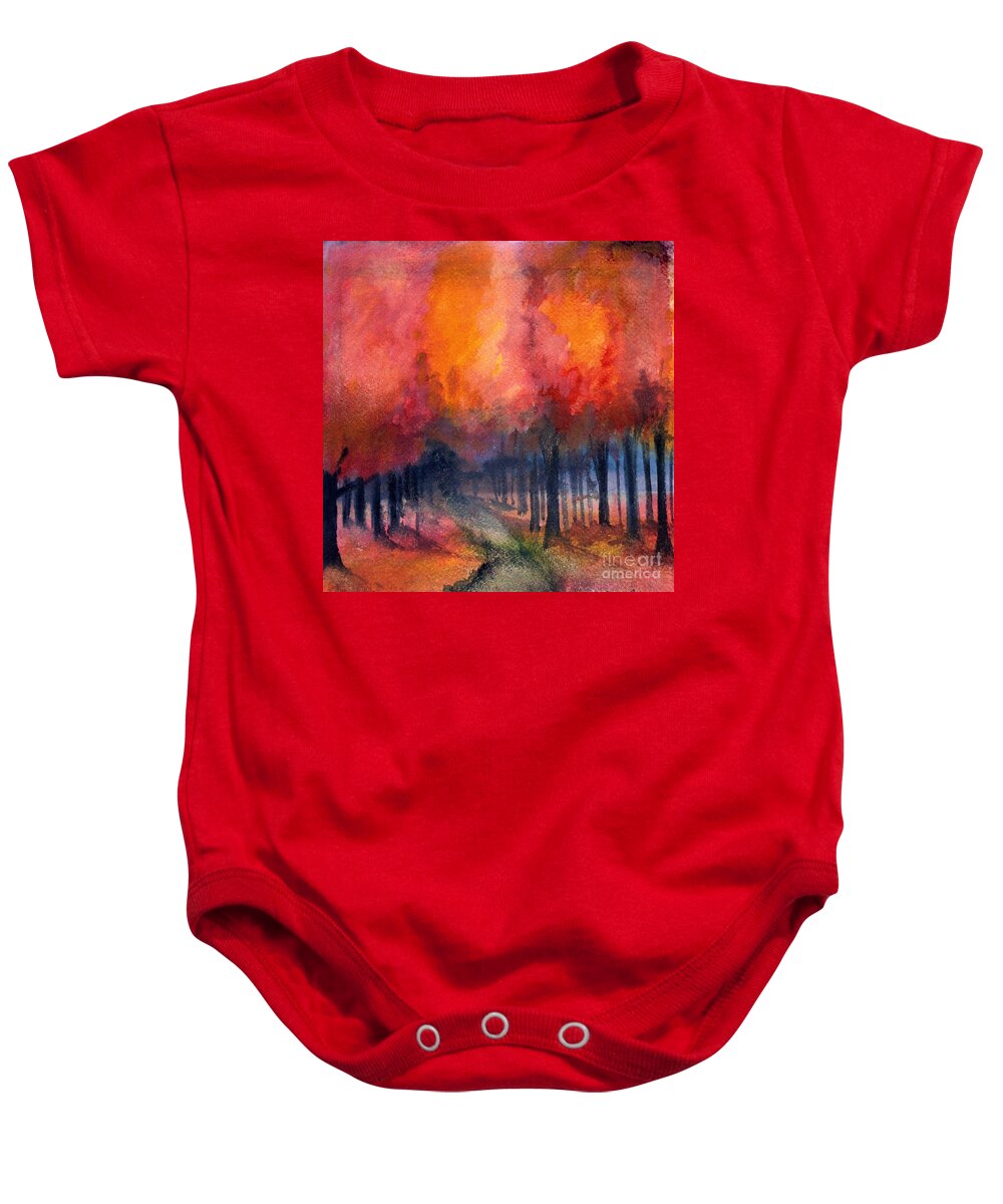 Nature Art Baby Onesie featuring the painting Night Time among the Maples by Laurie Rohner