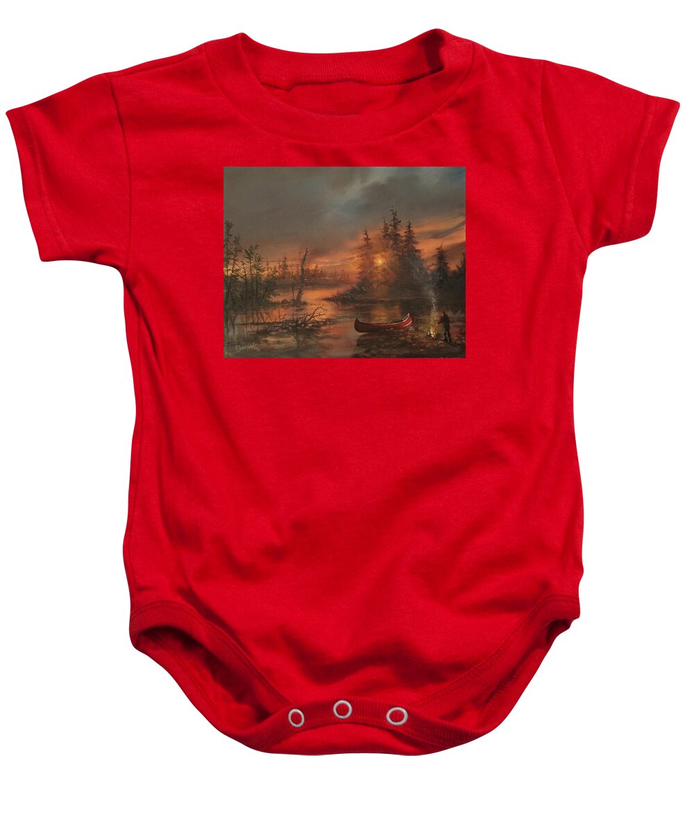 Lake Baby Onesie featuring the painting Northern Solitude by Tom Shropshire