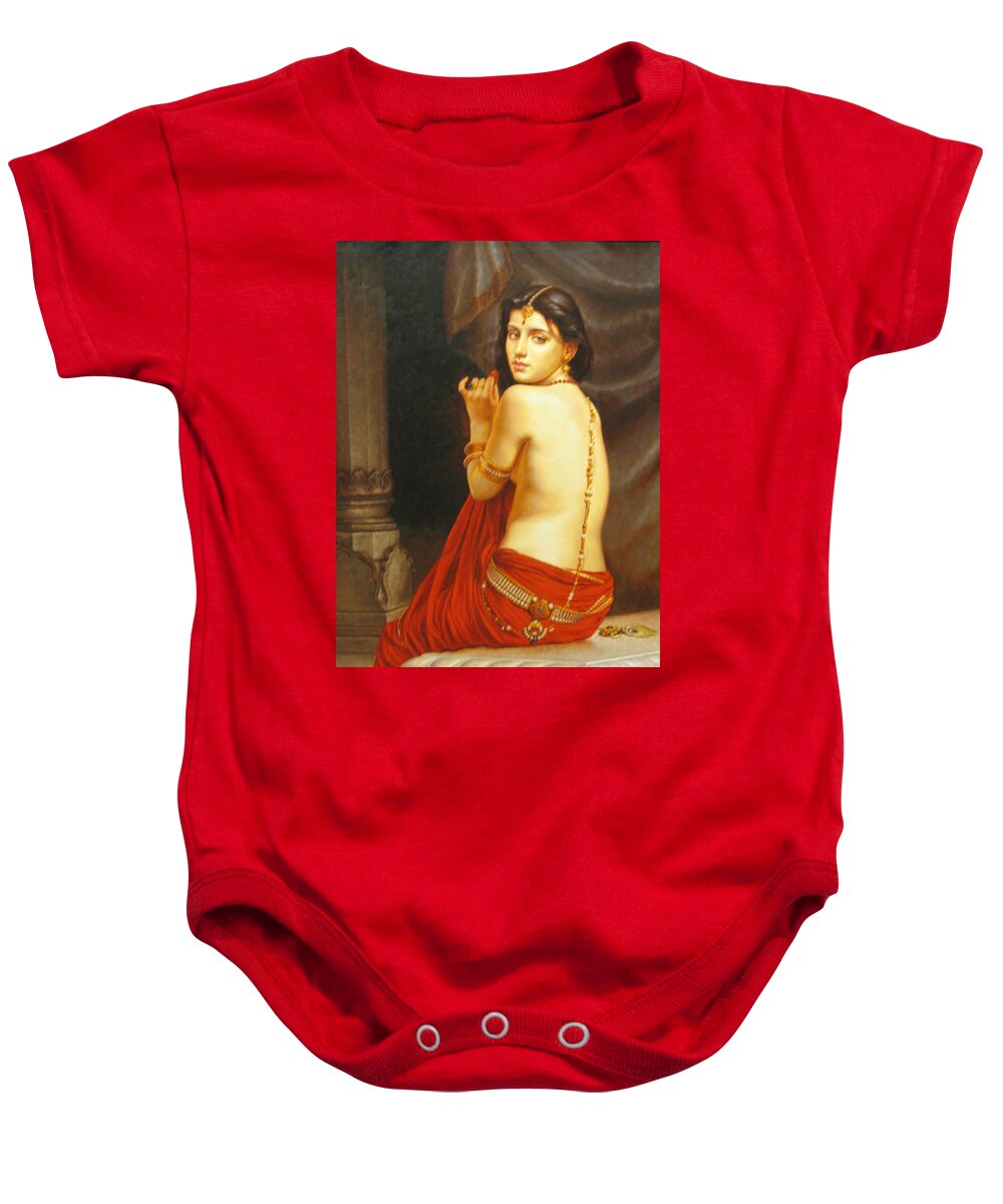  Nude Girl Lady Of Love Oil Painting On Canvas Ethnic Art India Baby Onesie featuring the painting Nude Girl Lady of Love Oil Painting On Canvas Ethnic Art India by O P Gehan