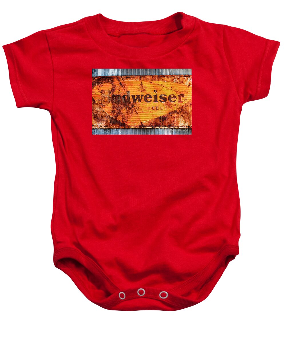 Old Baby Onesie featuring the photograph Old Budweiser Sign by M G Whittingham