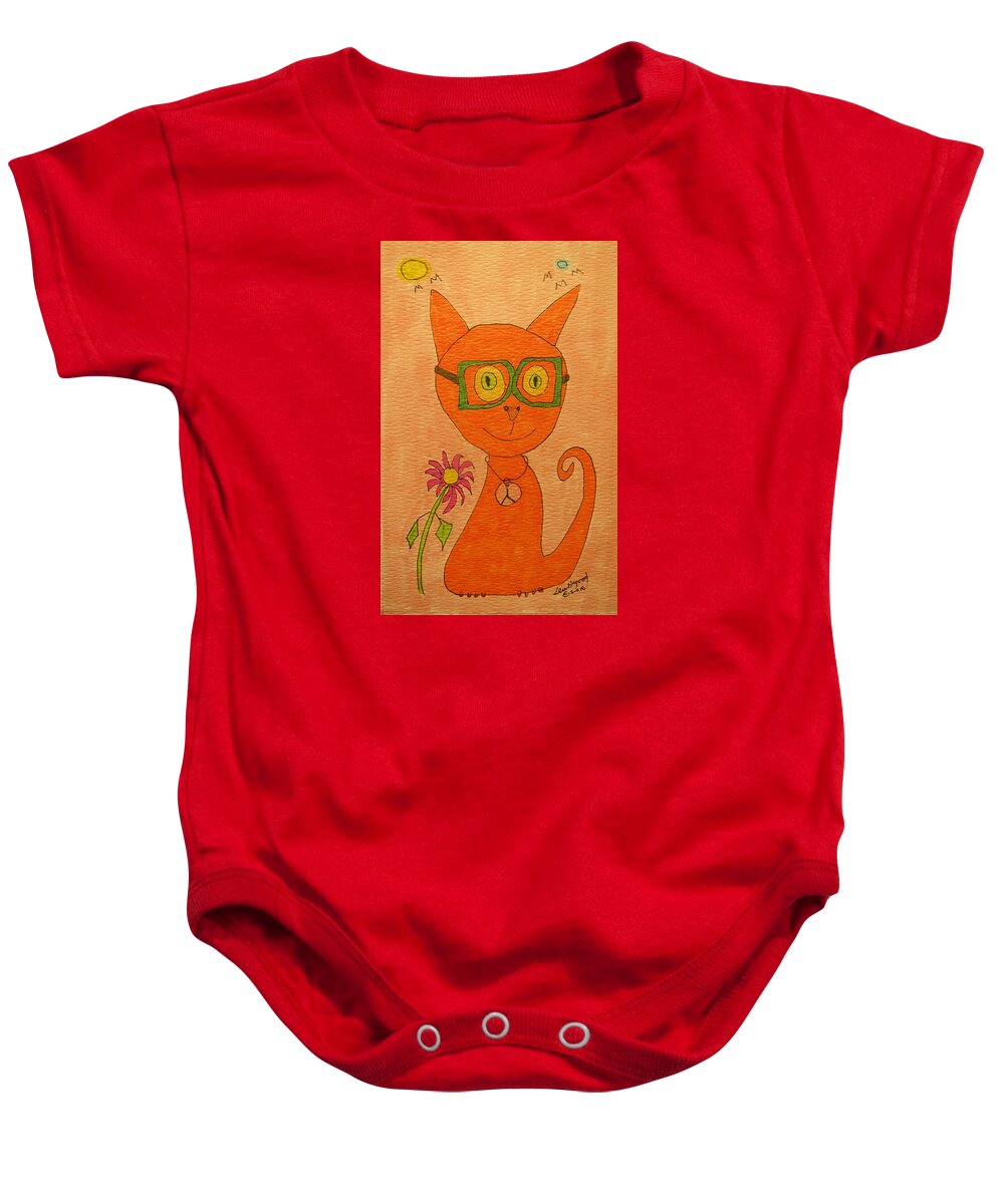 Hagood Baby Onesie featuring the painting Orange Cat With Glasses by Lew Hagood