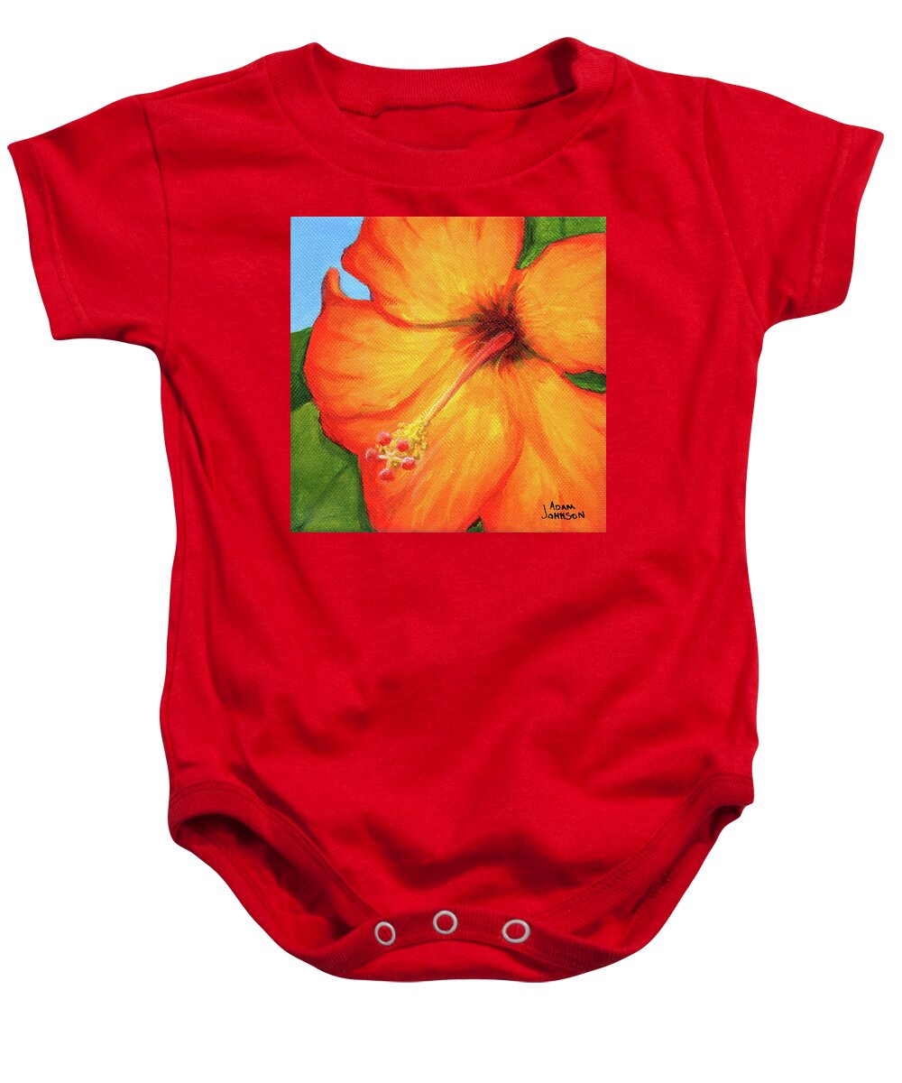 Hibiscus Baby Onesie featuring the painting Orange Hibiscus Flower by Adam Johnson