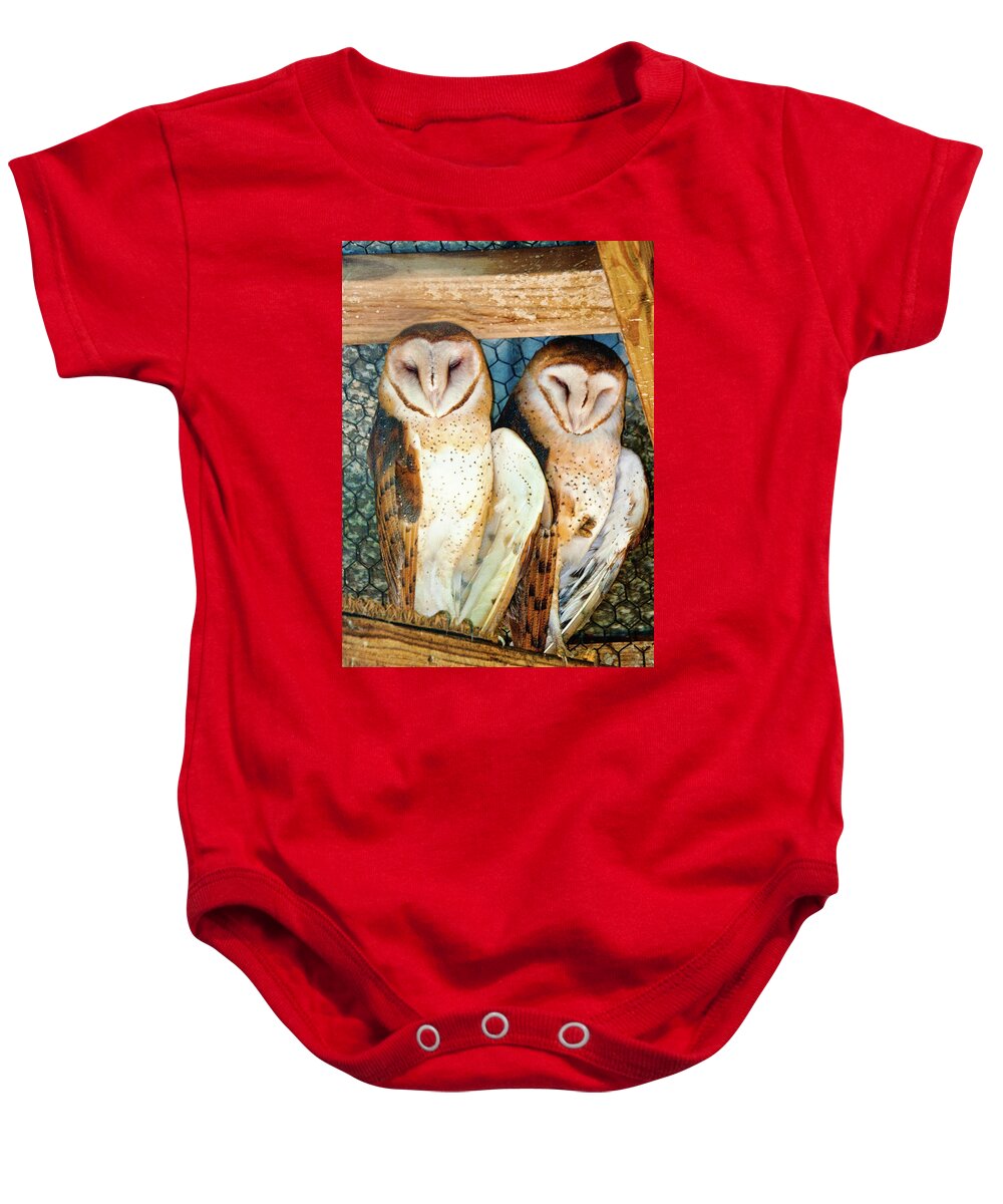 Barn Owl Baby Onesie featuring the photograph Owl Buddies by Rochelle Berman