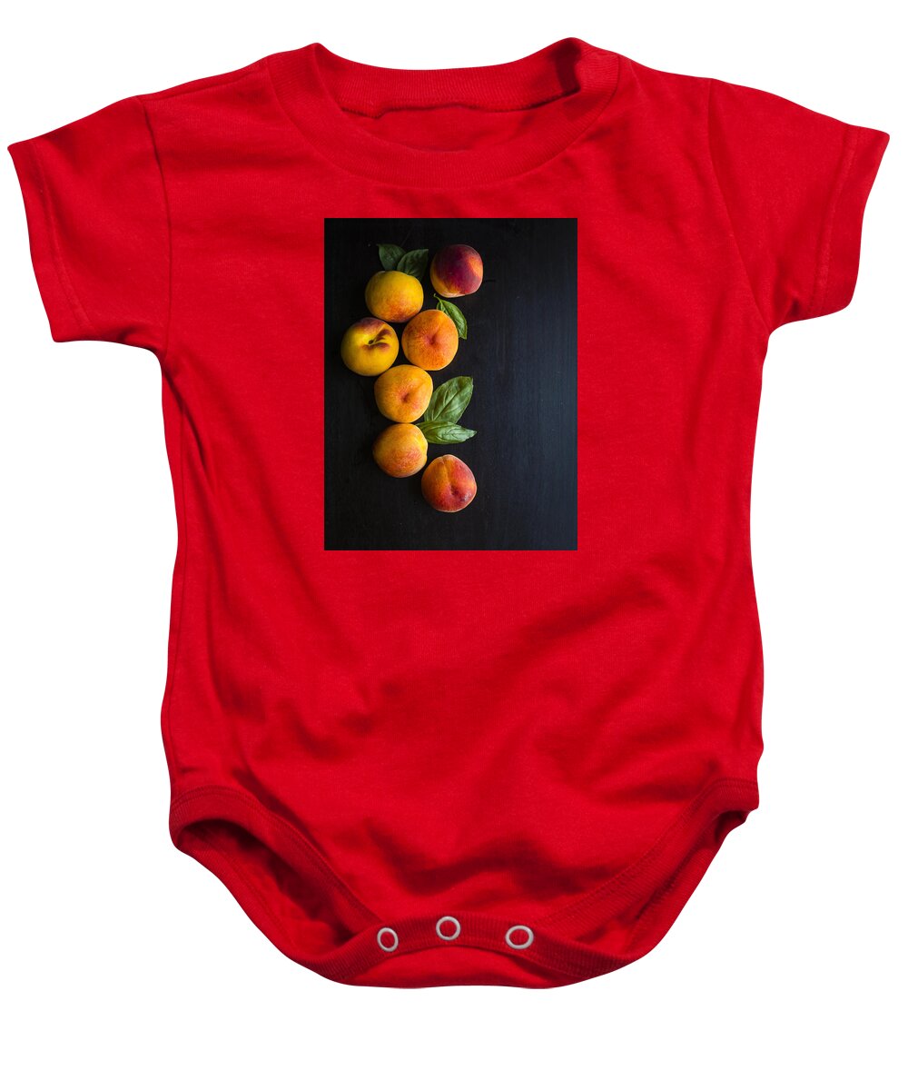 Peaches Baby Onesie featuring the photograph Peaches and Basil by Nicole English
