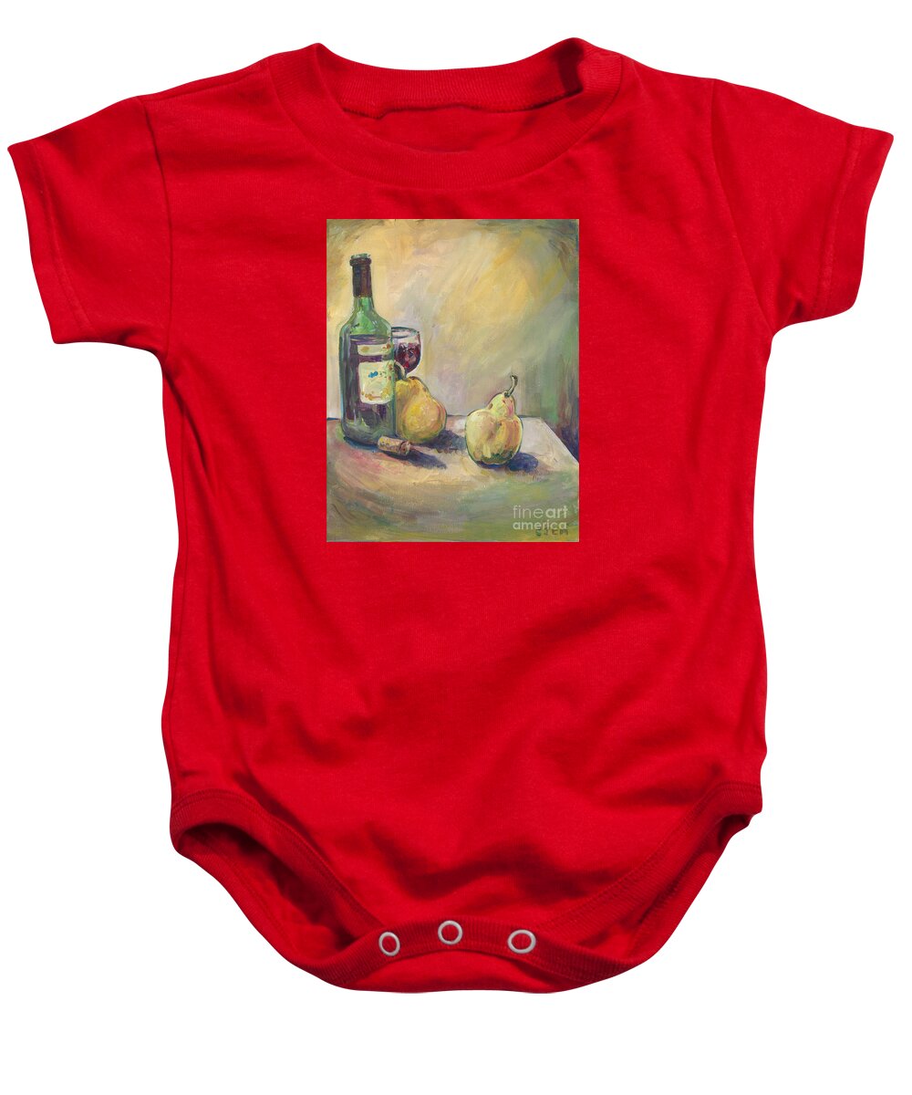 Pear Baby Onesie featuring the painting Pears and Wine by Cheryl Emerson Adams