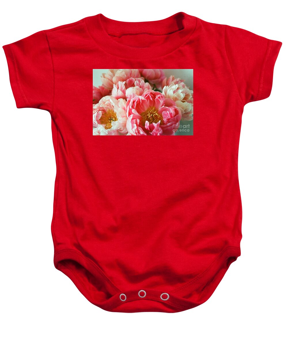 Peony Light Pink Lush Petals Baby Onesie featuring the photograph Peony Series 1-5 by J Doyne Miller