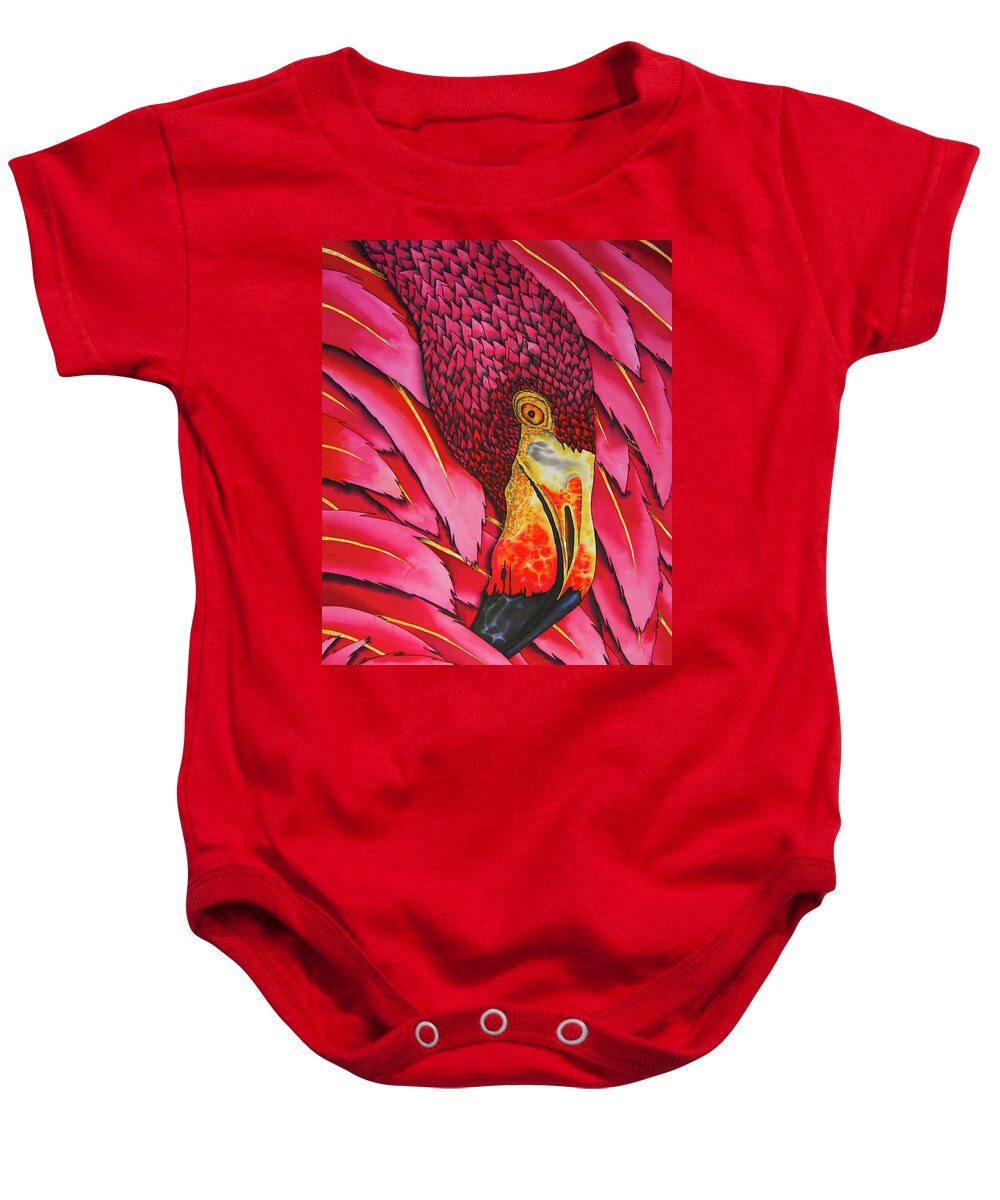 Pink Flamingo Baby Onesie featuring the painting Pink Flamingo by Daniel Jean-Baptiste