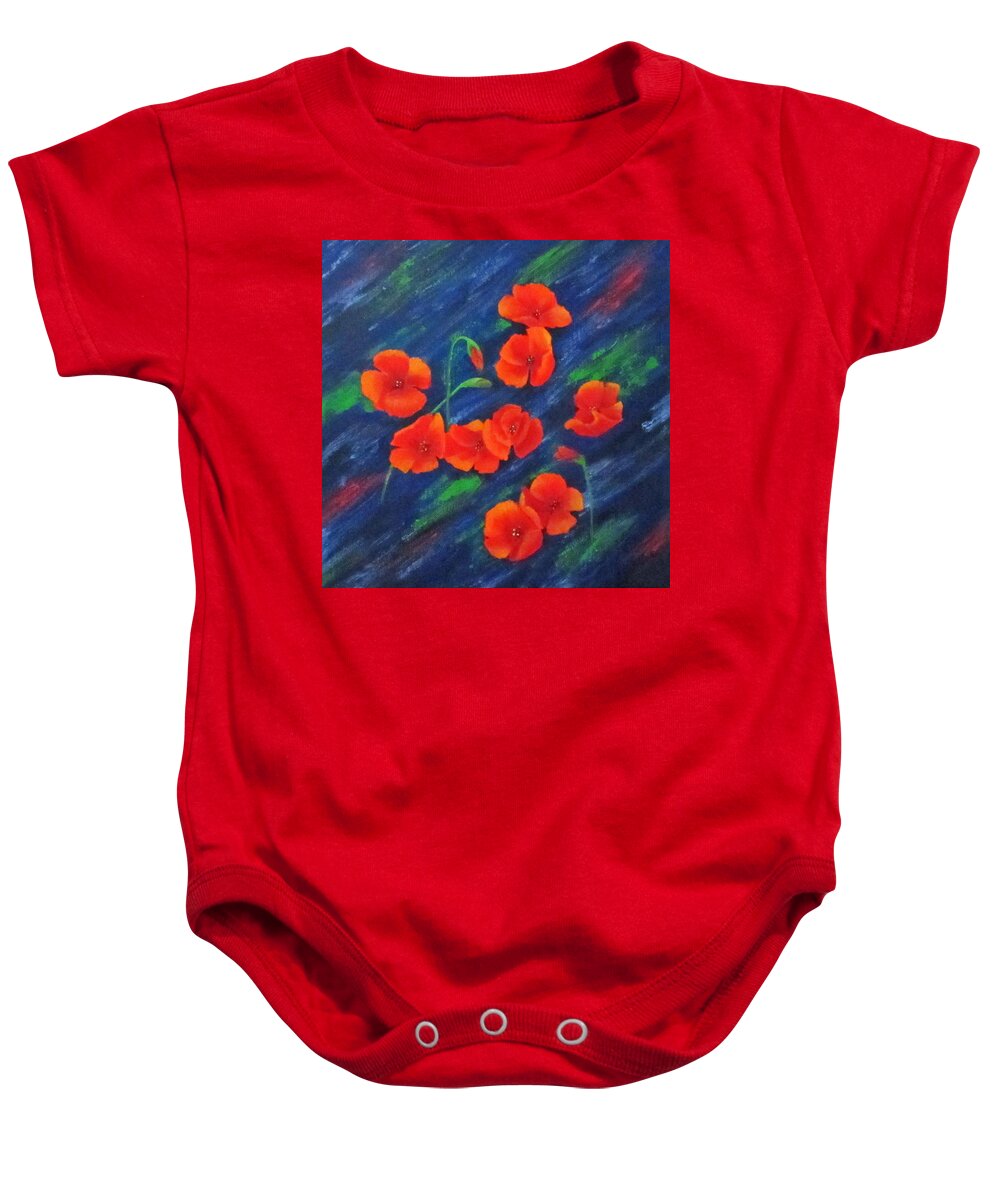 Still Life Baby Onesie featuring the painting Poppies In Abstract by Roseann Gilmore