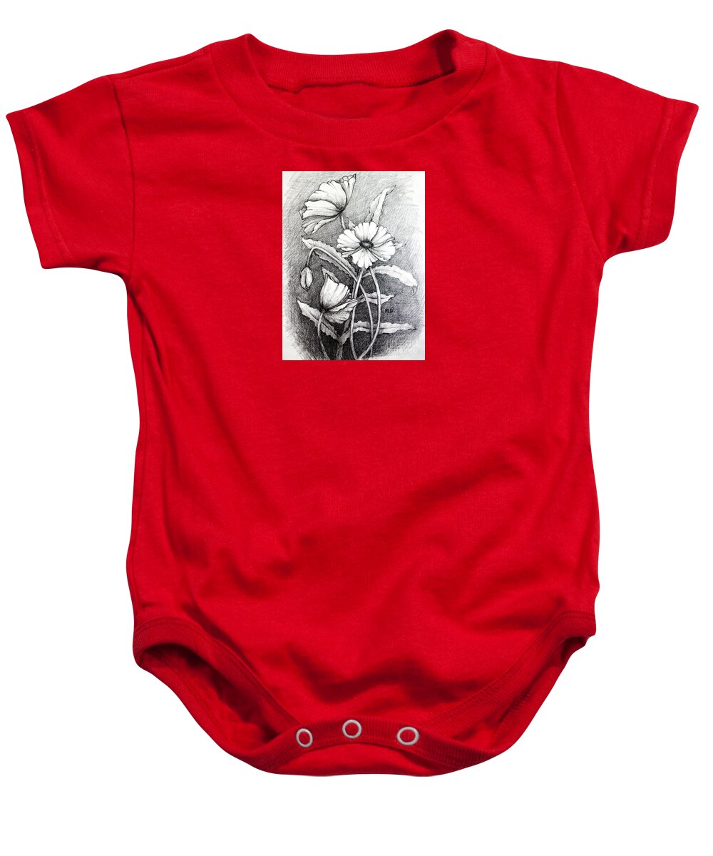 Poppy Baby Onesie featuring the drawing Poppies by Rebecca Davis
