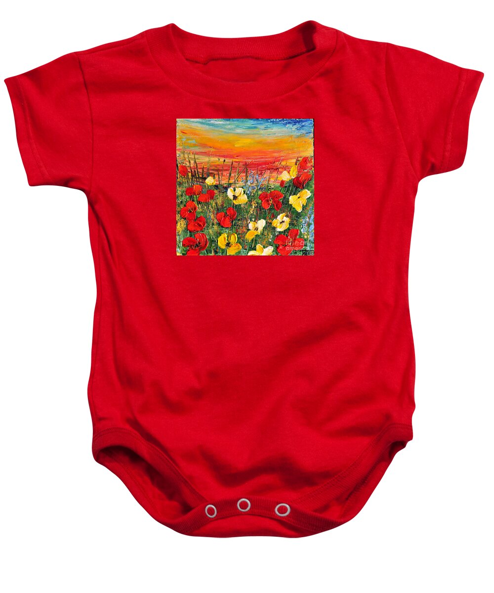 Acrylic Baby Onesie featuring the painting Poppies by Teresa Wegrzyn