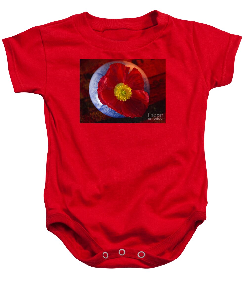 Red Baby Onesie featuring the photograph Poppy on Orange by Jeanette French