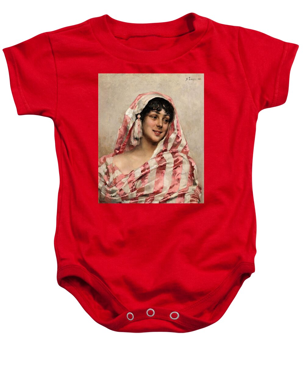 Albert Edelfelt Baby Onesie featuring the painting Portrait Of A Lady by MotionAge Designs