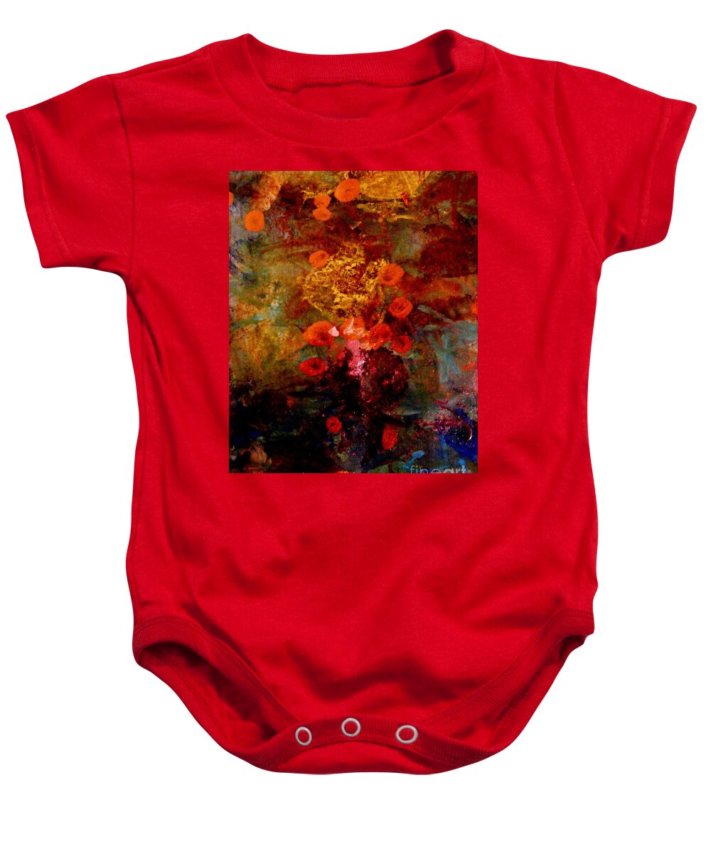 Abstract Oil And Acrylic Painting Baby Onesie featuring the painting Radiant Red by Nancy Kane Chapman