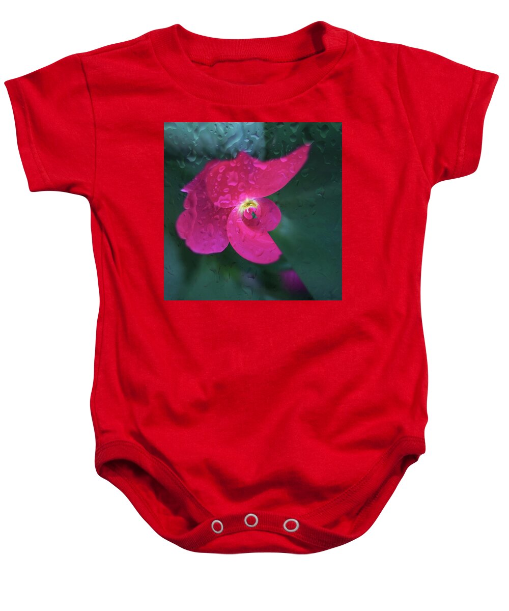 Flower Baby Onesie featuring the photograph Rain drenched. by Usha Peddamatham