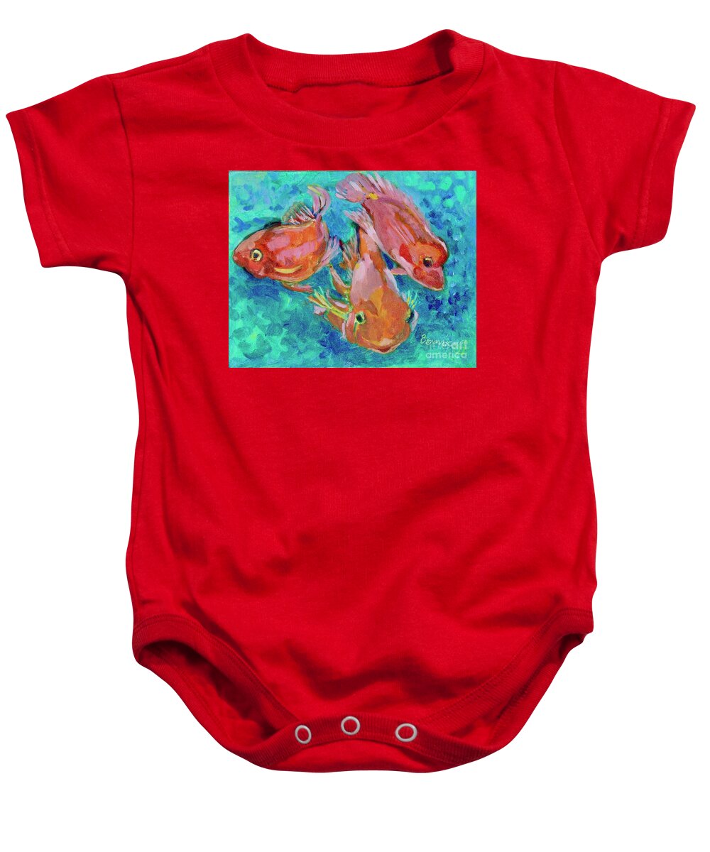 Miniature Baby Onesie featuring the painting RamsHead Goldfish by Jan Bennicoff