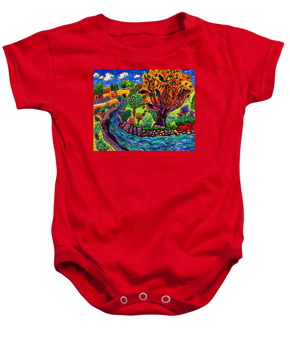 Raven Baby Onesie featuring the painting Raven River by Cathy Carey