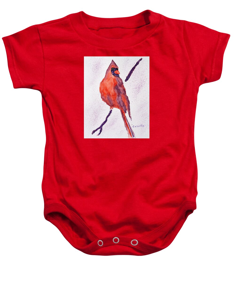 Red Bird Baby Onesie featuring the painting Red Bird by Ruben Carrillo
