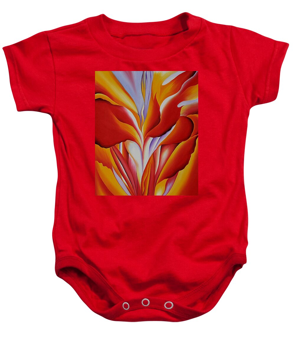 Red Baby Onesie featuring the painting Red Canna by Georgia OKeefe