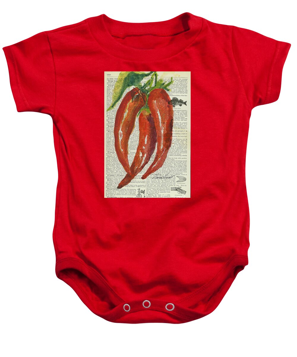 Chilies Baby Onesie featuring the painting Red Chili Peppers by Maria Hunt