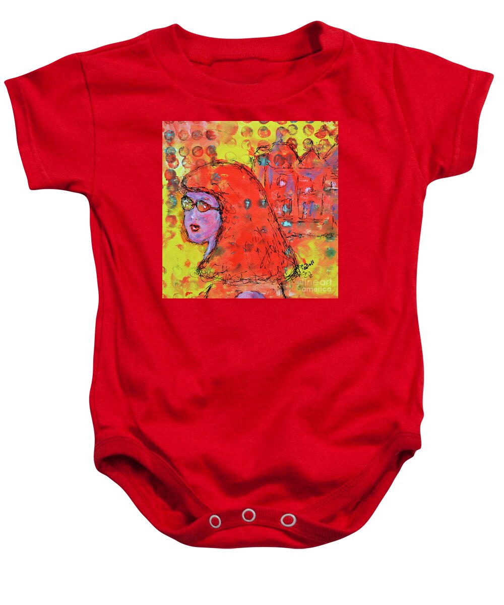 Girl Baby Onesie featuring the painting Red Hot Summer Girl by Claire Bull
