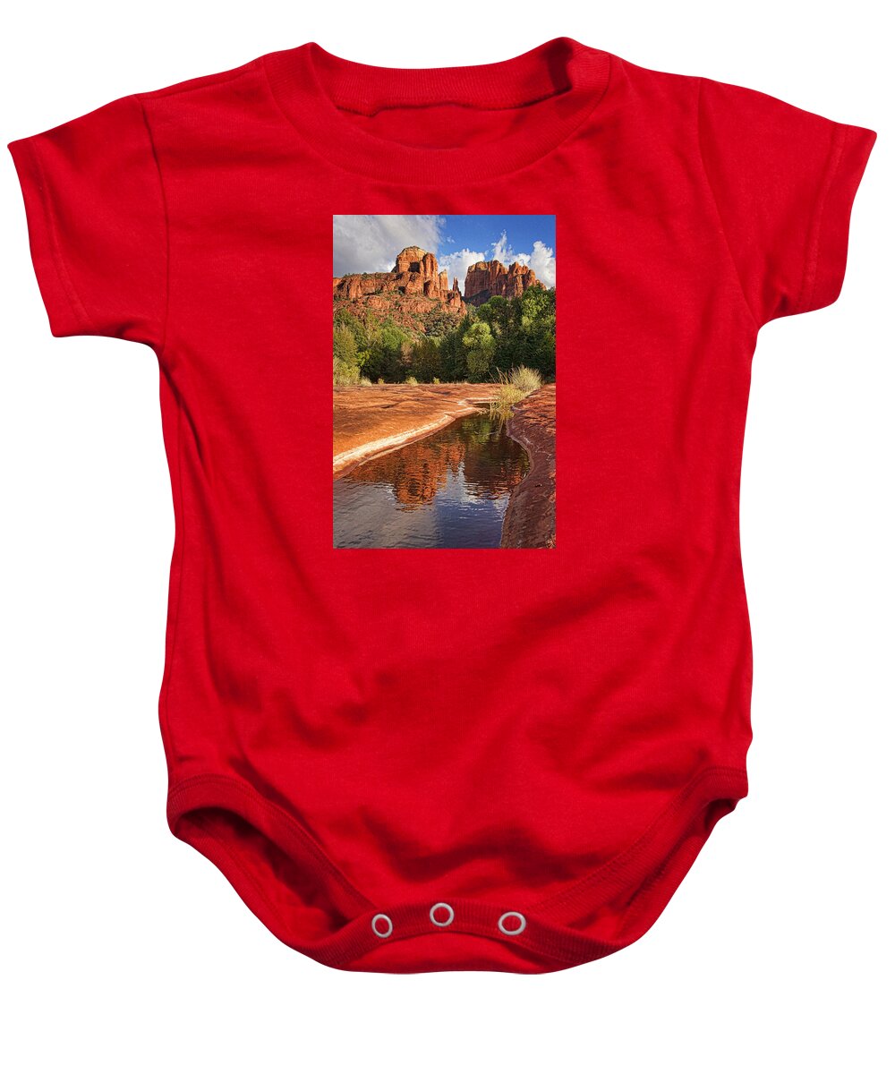 Cathedral Rock Baby Onesie featuring the photograph Reflections of Cathedral Rock by Leda Robertson