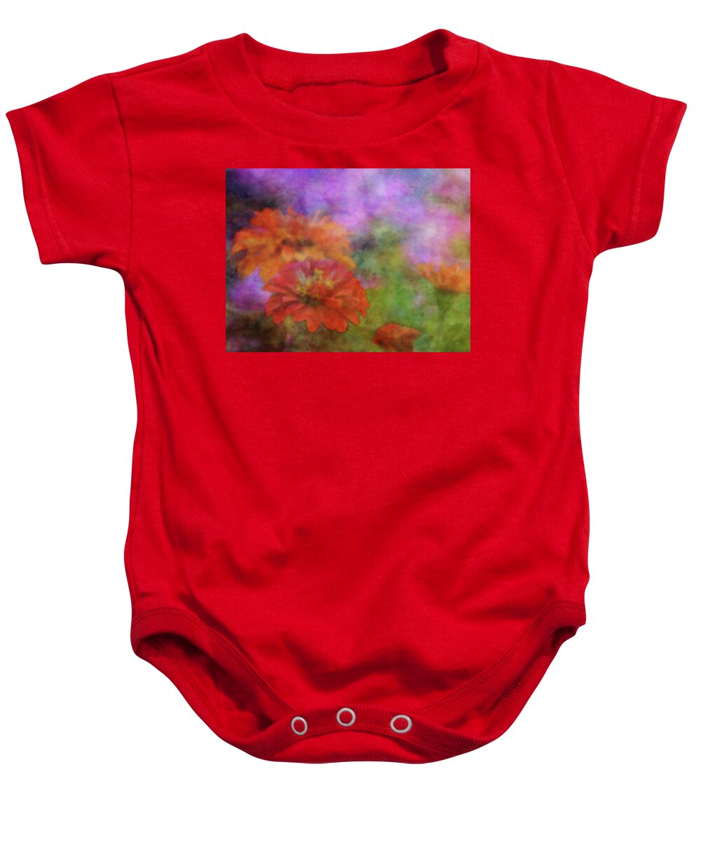 Impressionist Baby Onesie featuring the photograph ROP Zinnias 2752 IDP_2 by Steven Ward