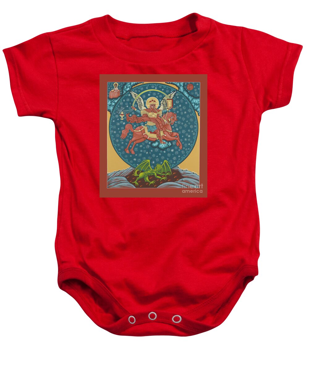 San Miguel De Socorro Baby Onesie featuring the painting St. Michael of the Apocalypse 222 by William Hart McNichols