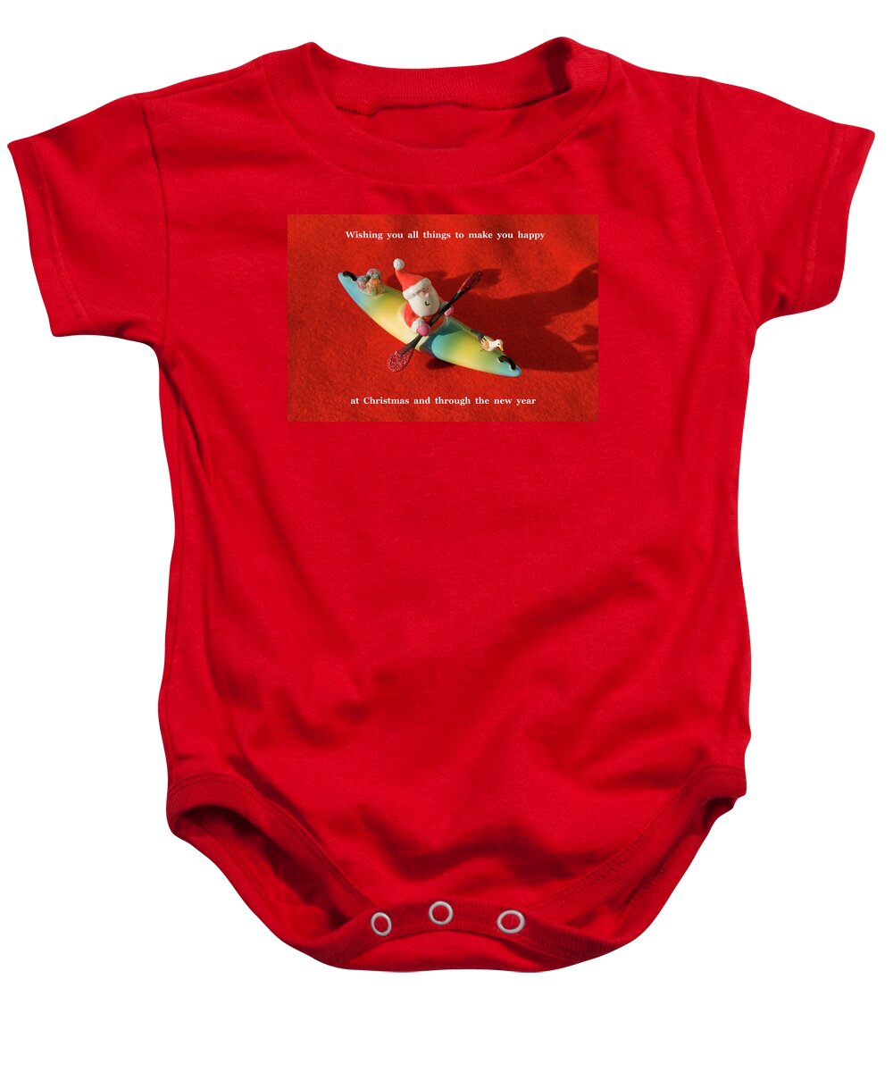 Santa Claus Kayaking Christmas Decoration Baby Onesie featuring the photograph Santa Kayaking Card by Sally Weigand