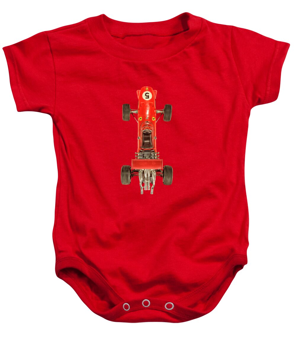 Art Baby Onesie featuring the photograph Schuco Ferrari Formel 2 Top on Black by YoPedro